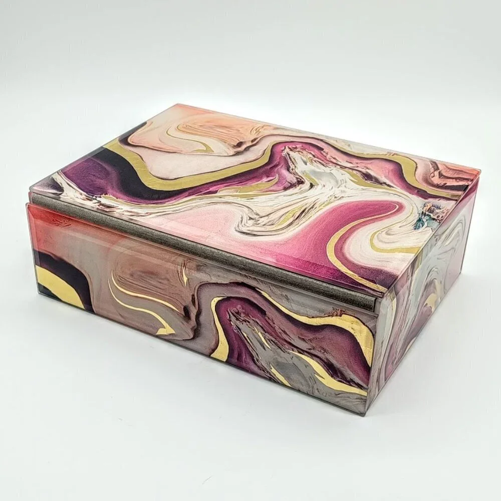 Tahari Home Marble Metallic Beveled Jewelry Box